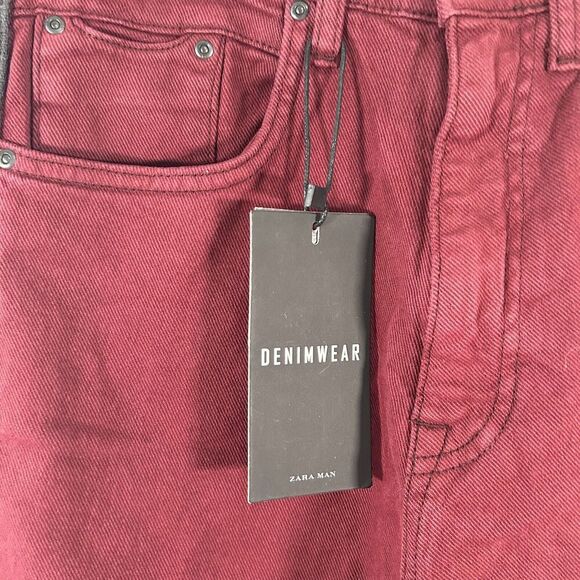 Zara Man Jeans Men's 30 Red Denim Pockets Button Zip Cotton Blend New - Picture 4 of 12